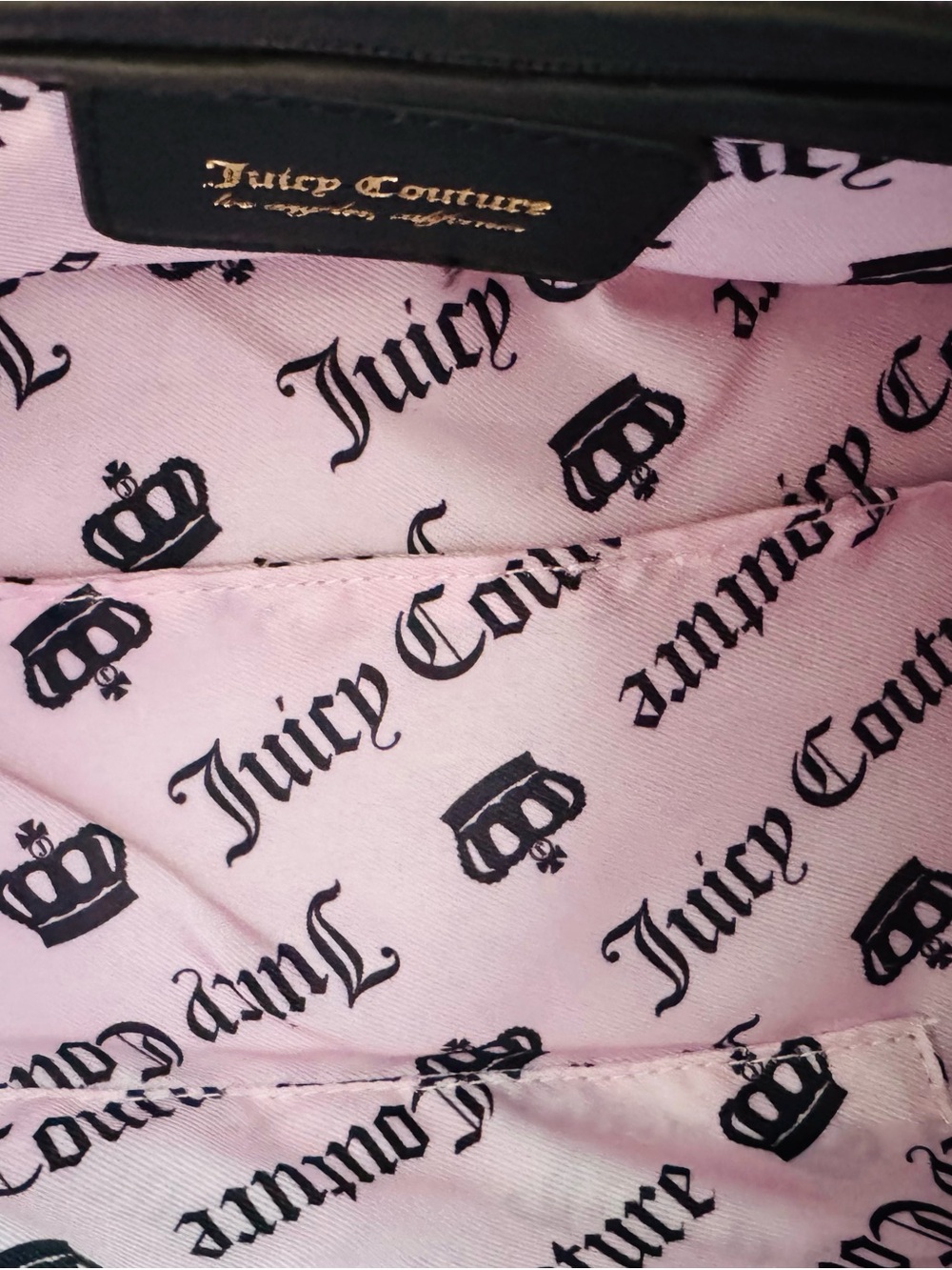 NWT Juicy Couture Black Logo Shoulder Bag with Pink Bow Charm - Picture 10 of 13